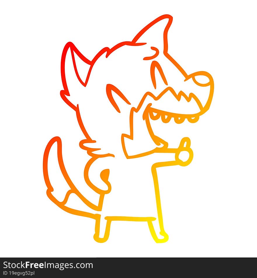 warm gradient line drawing of a laughing fox cartoon