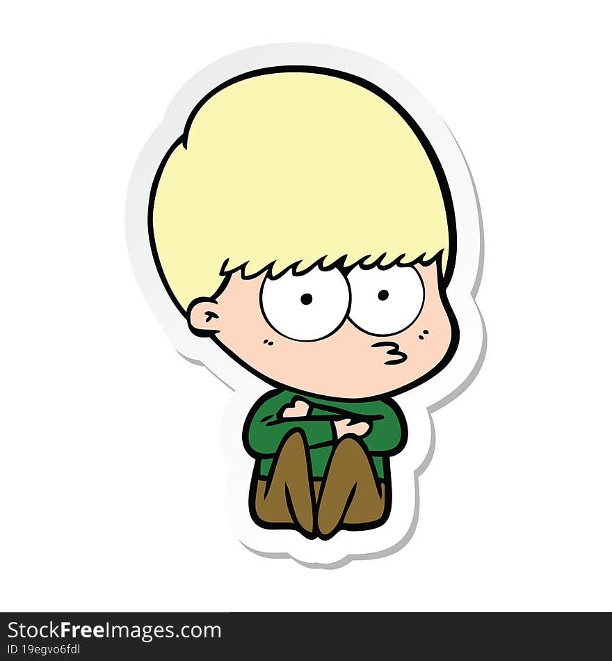 sticker of a nervous cartoon boy