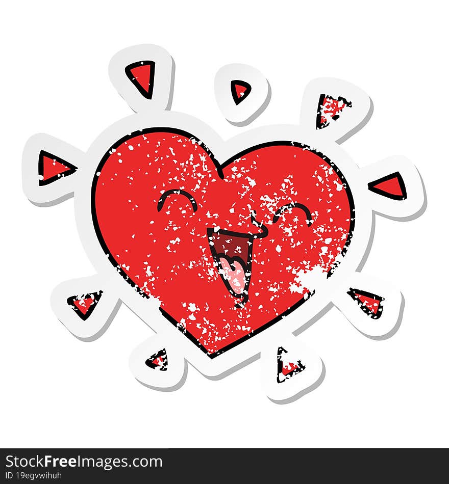 Distressed Sticker Of A Quirky Hand Drawn Cartoon Happy Heart