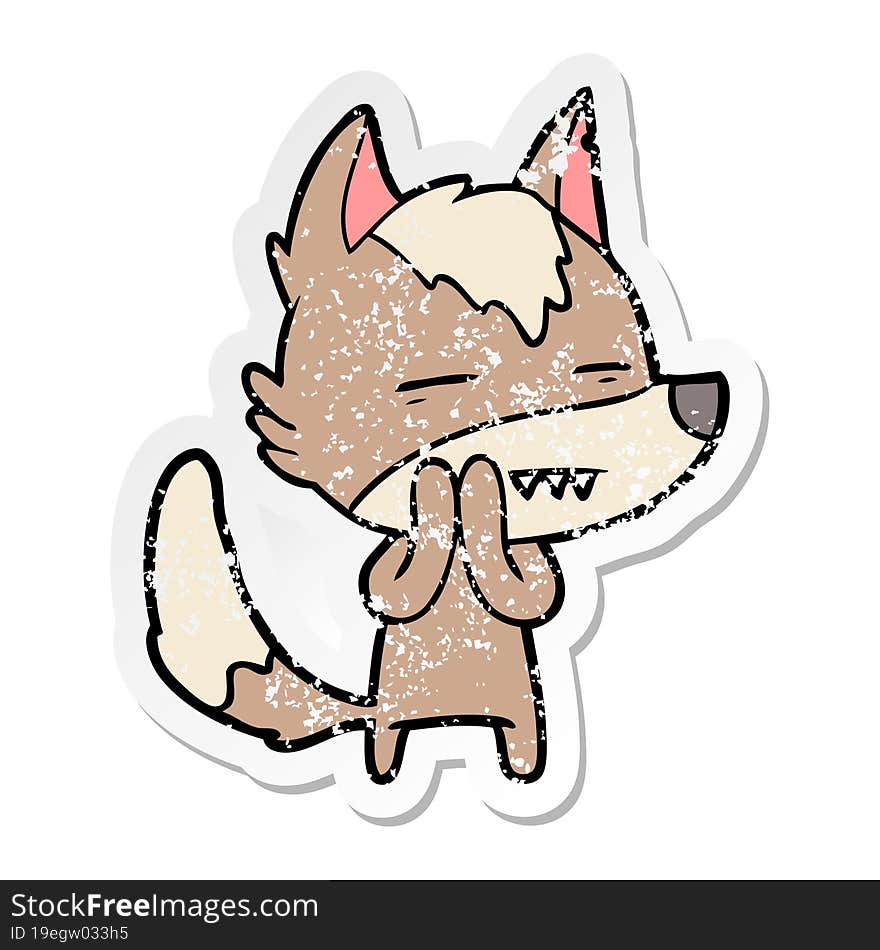 distressed sticker of a cartoon wolf showing teeth