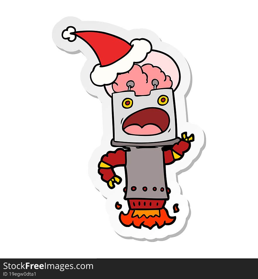 sticker cartoon of a robot wearing santa hat