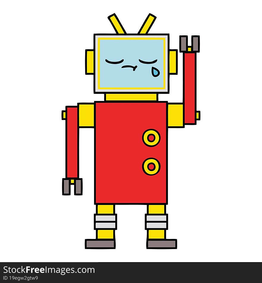 cute cartoon of a crying robot. cute cartoon of a crying robot