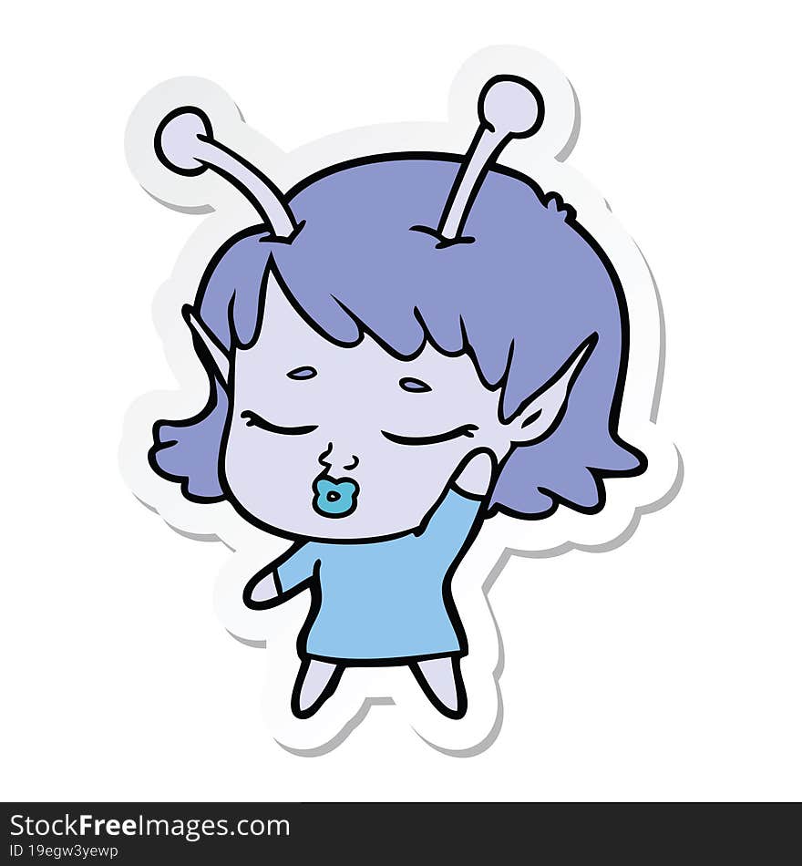 sticker of a cute alien girl cartoon