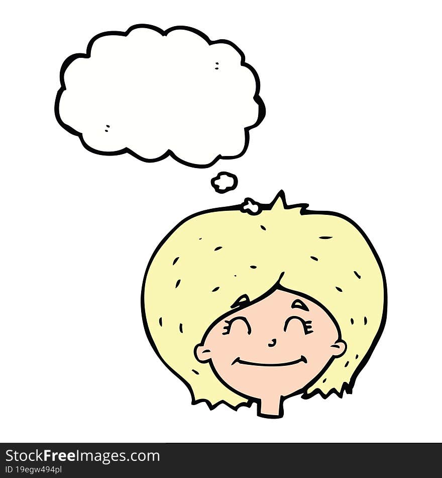 Cartoon Happy Female Face With Thought Bubble