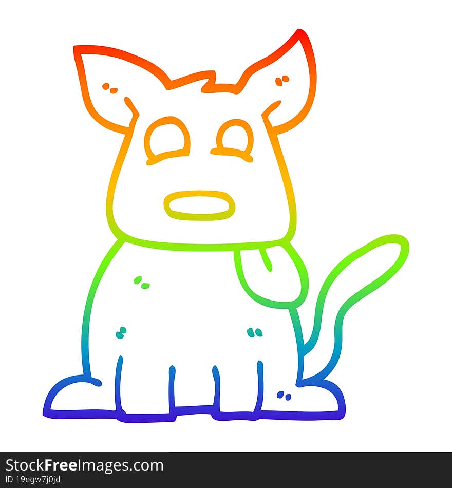 Rainbow Gradient Line Drawing Cartoon Happy Dog