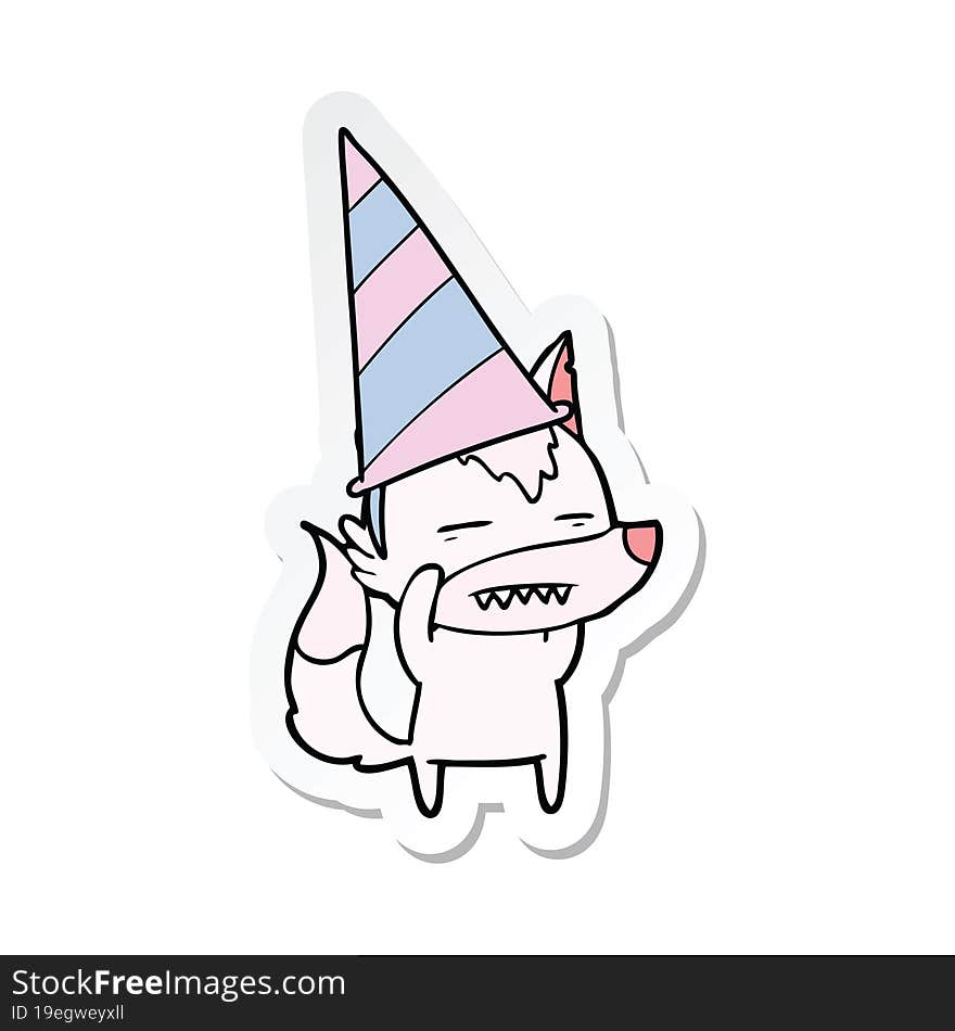 sticker of a cartoon wolf in party hat