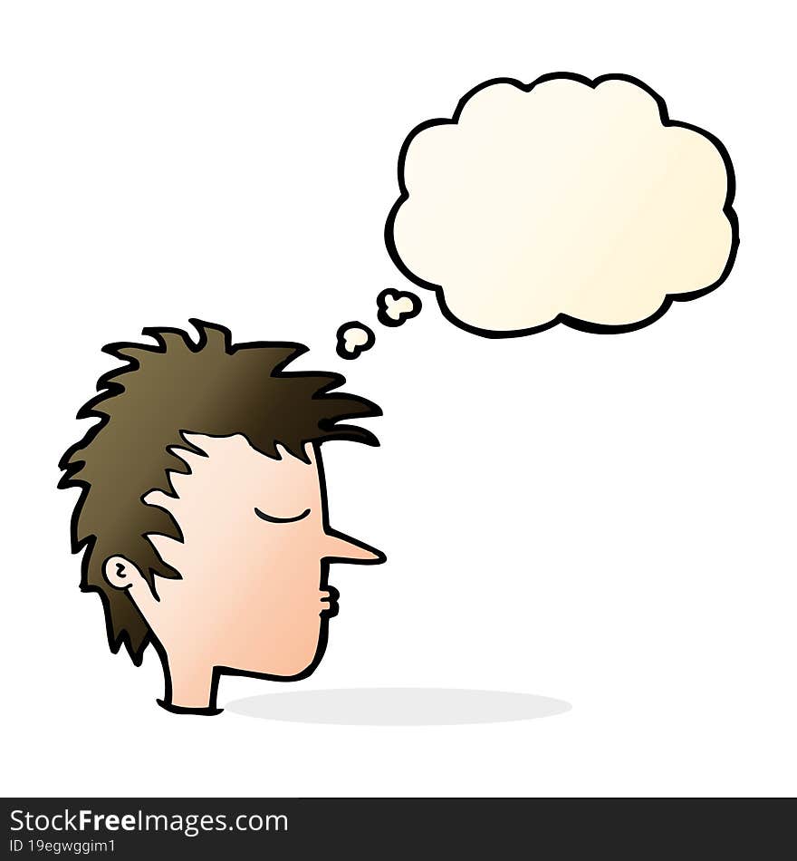 cartoon male face with thought bubble