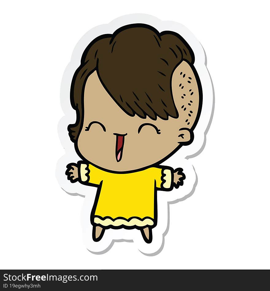 sticker of a cartoon happy hipster girl