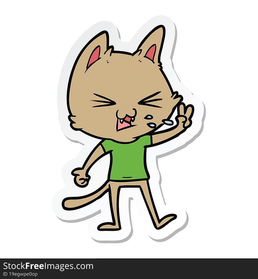 Sticker Of A Cartoon Cat Hissing