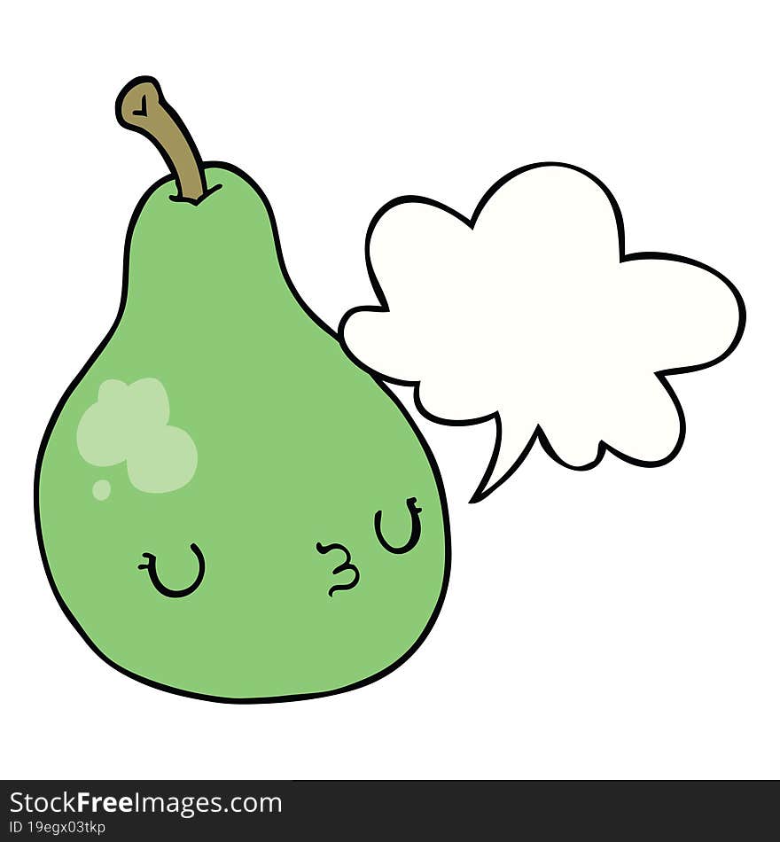 Cartoon Pear And Speech Bubble