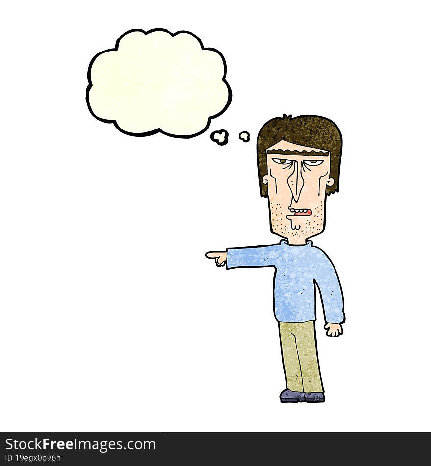 cartoon pointing man with thought bubble