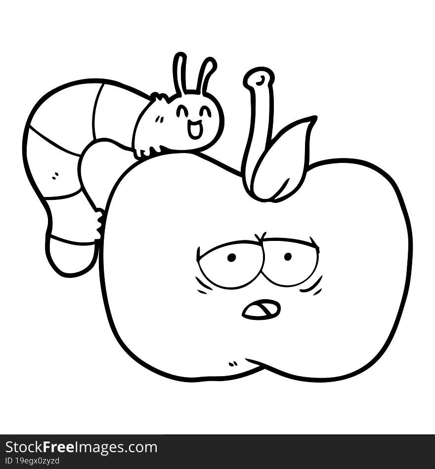 cartoon apple and bug. cartoon apple and bug