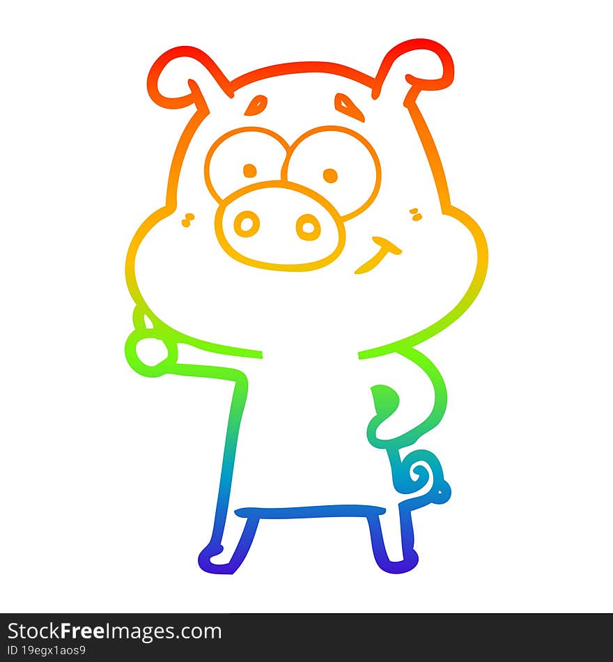 rainbow gradient line drawing of a happy cartoon pig