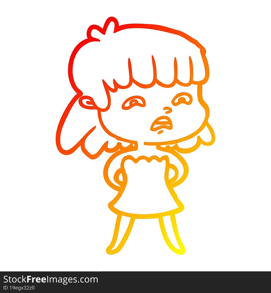 Warm Gradient Line Drawing Cartoon Worried Woman