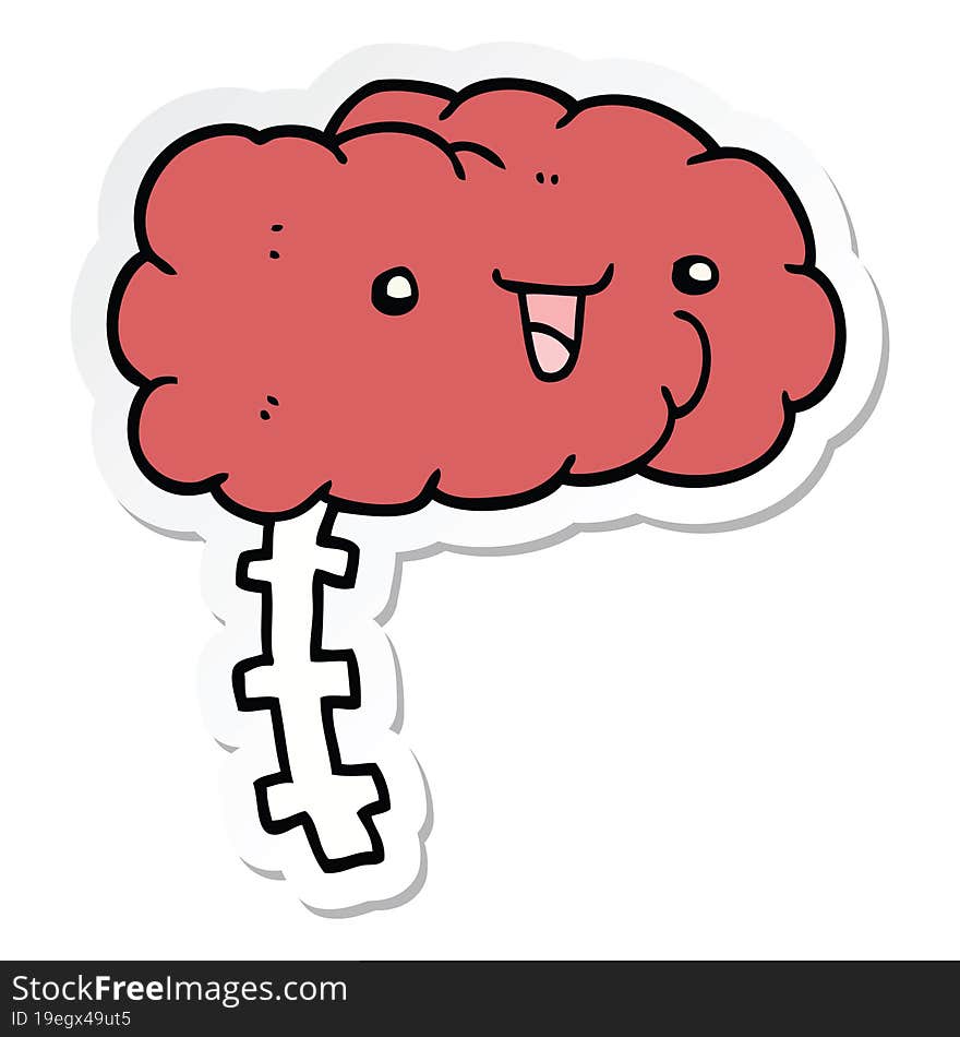 sticker of a happy cartoon brain