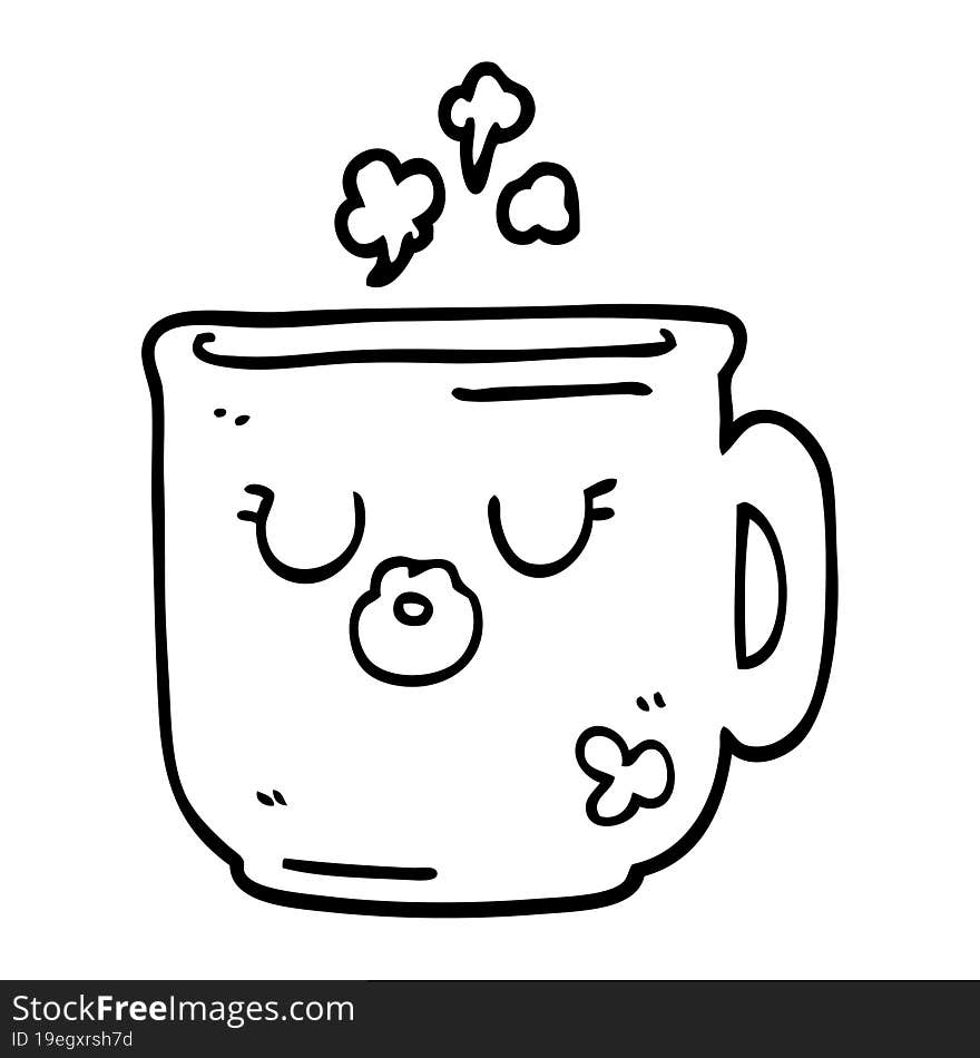 line drawing cartoon hot coffee mug