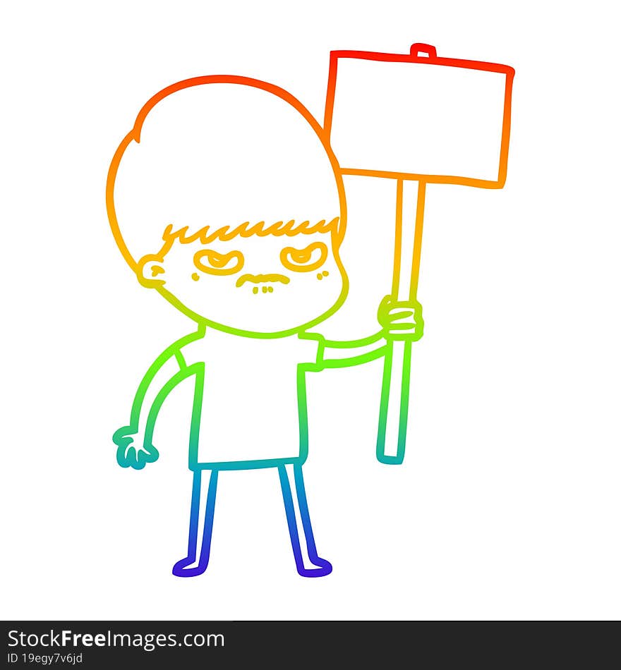 rainbow gradient line drawing angry cartoon boy protesting