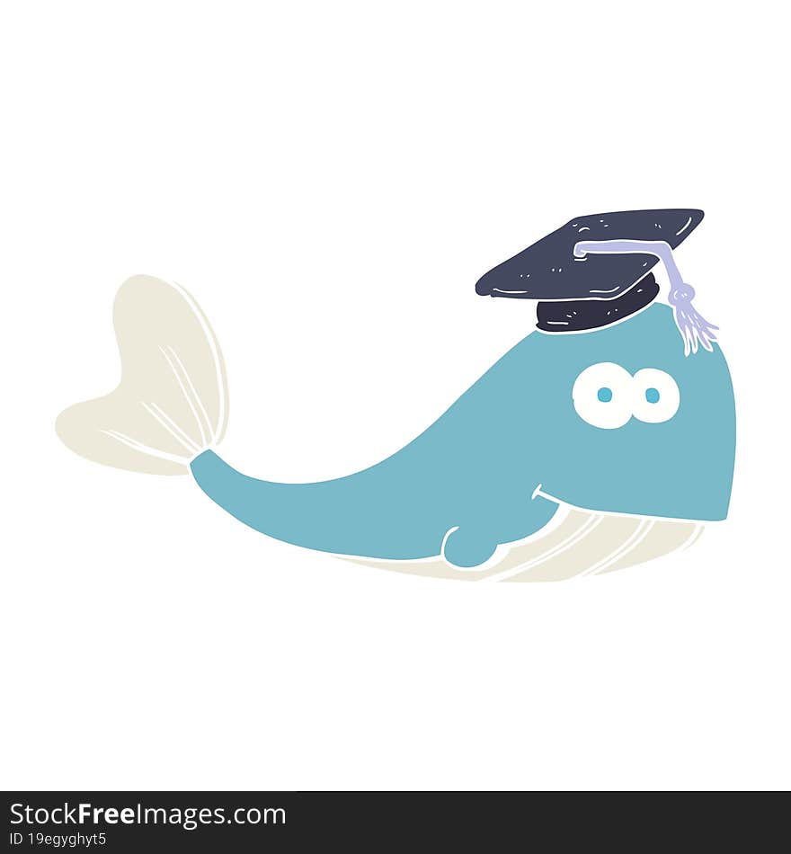 flat color illustration of a cartoon whale graduate