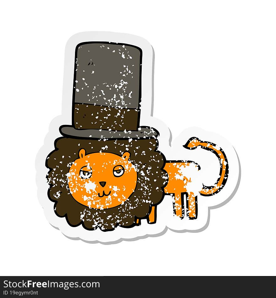 retro distressed sticker of a cartoon lion in top hat