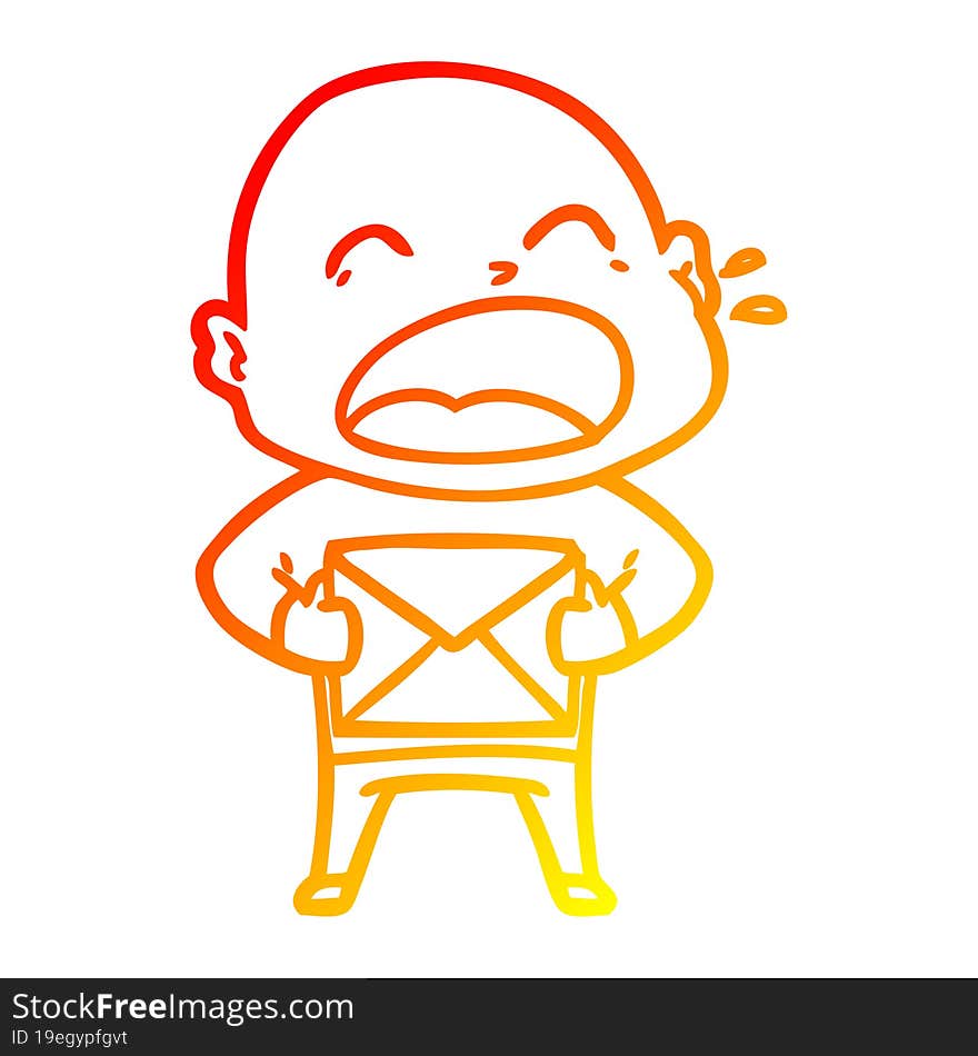 Warm Gradient Line Drawing Cartoon Shouting Bald Man