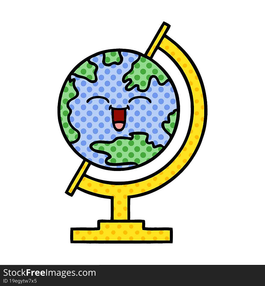 comic book style cartoon globe of the world