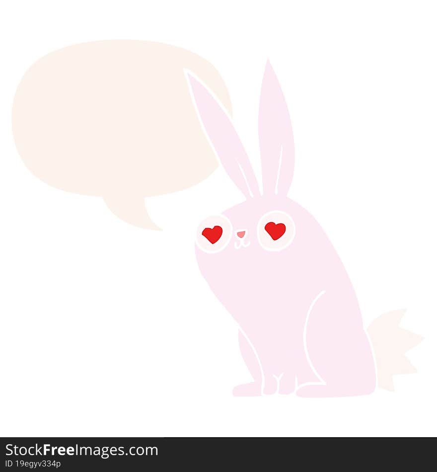 cartoon bunny rabbit in love with speech bubble in retro style