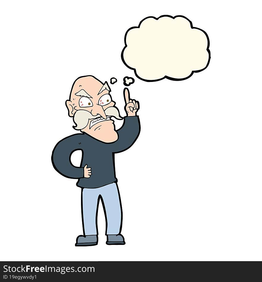 cartoon old man laying down rules with thought bubble