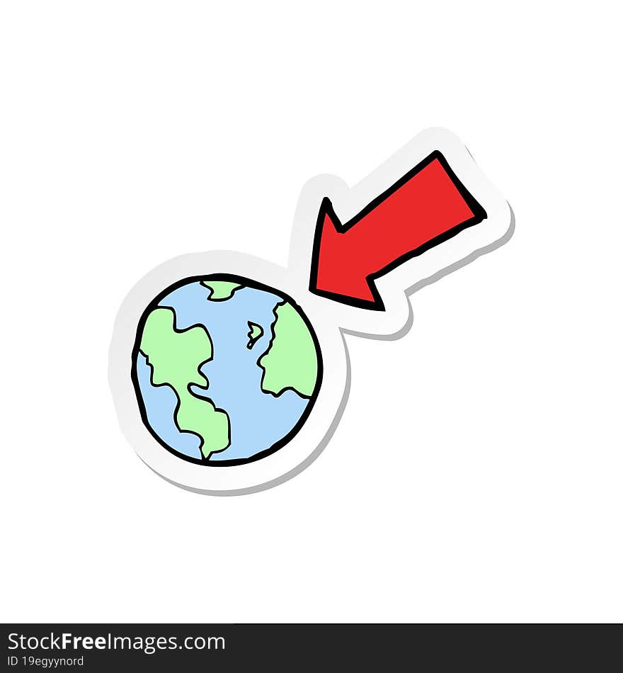 sticker of a cartoon arrow pointing at earth