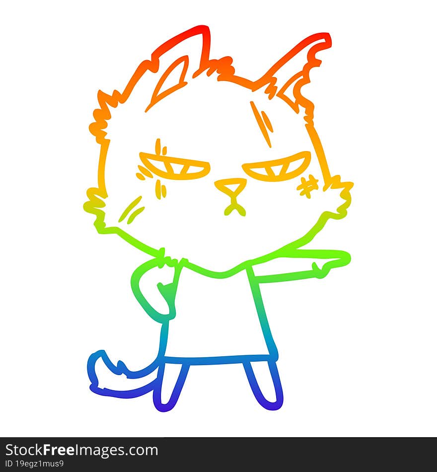 rainbow gradient line drawing tough cartoon cat girl pointing