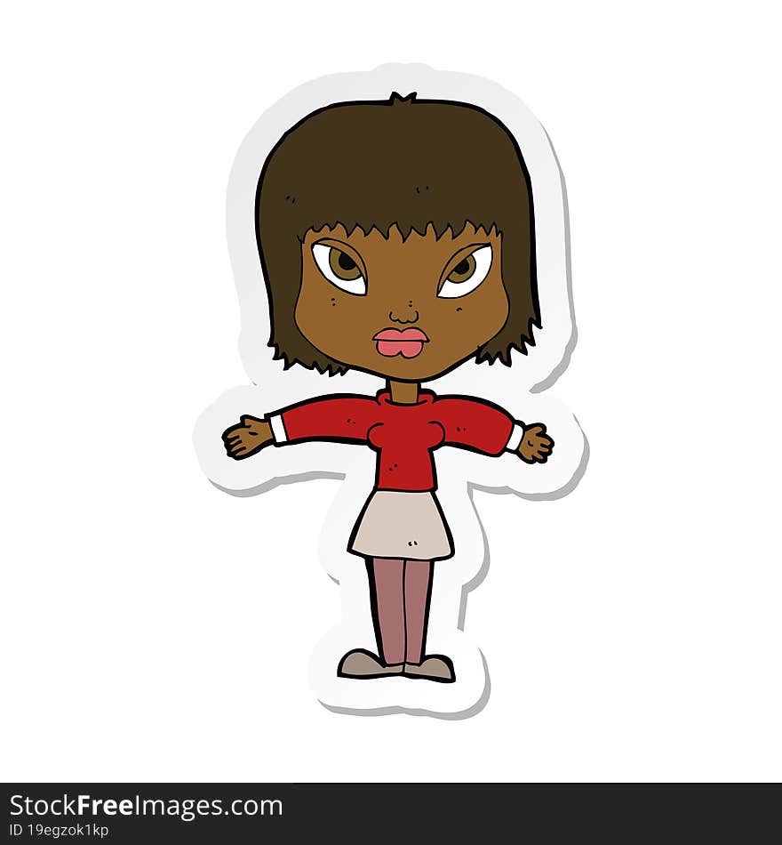 Sticker Of A Cartoon Woman With Outstretched Arms