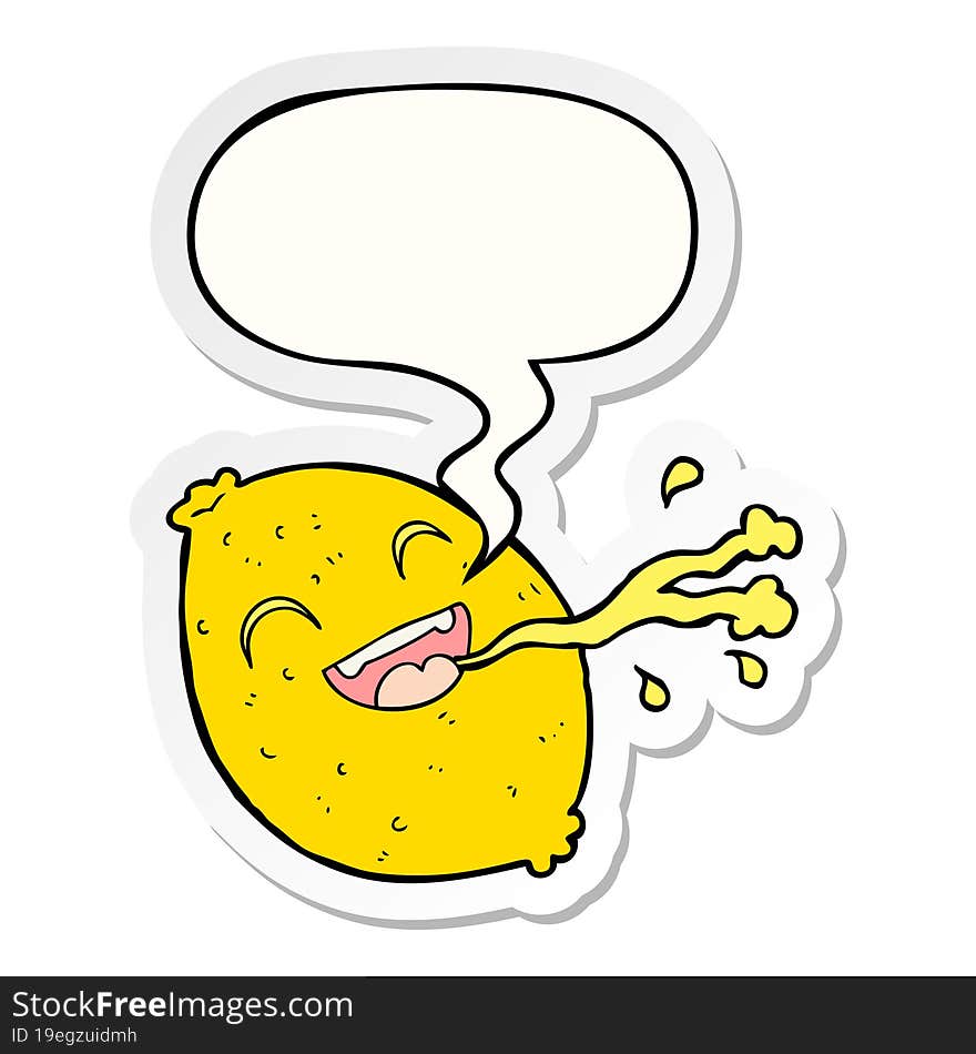 cartoon squirting lemon and speech bubble sticker