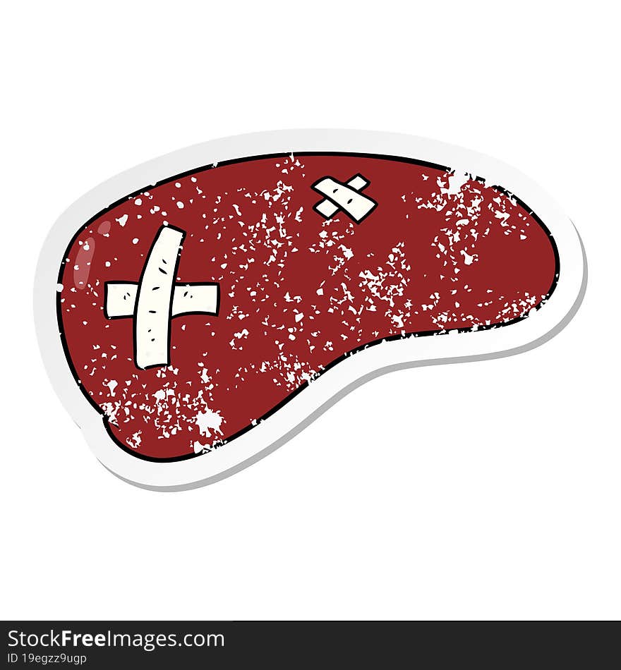 distressed sticker of a cartoon repaired liver