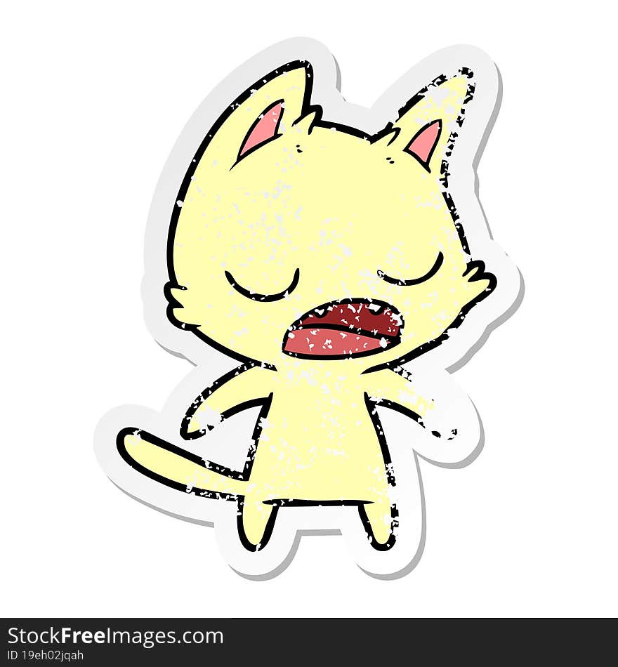 Distressed Sticker Of A Talking Cat Cartoon