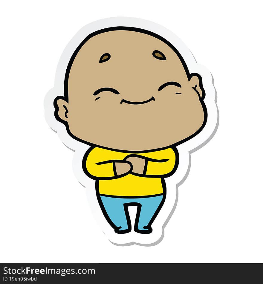 sticker of a cartoon happy bald man