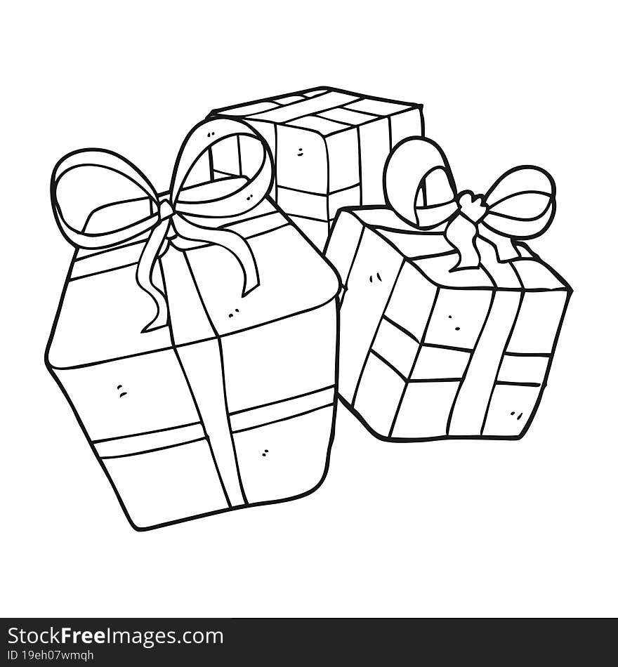 freehand drawn black and white cartoon wrapped present