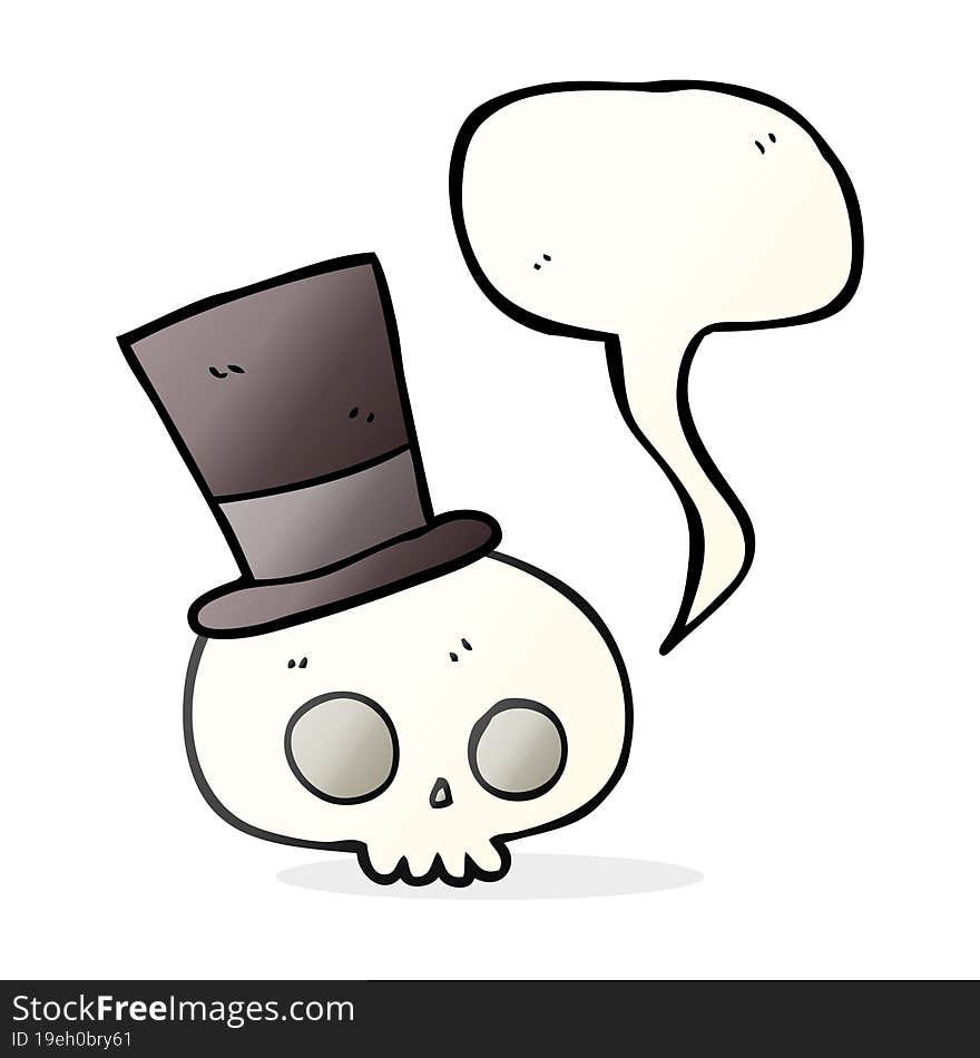 freehand drawn speech bubble cartoon skull wearing top hat