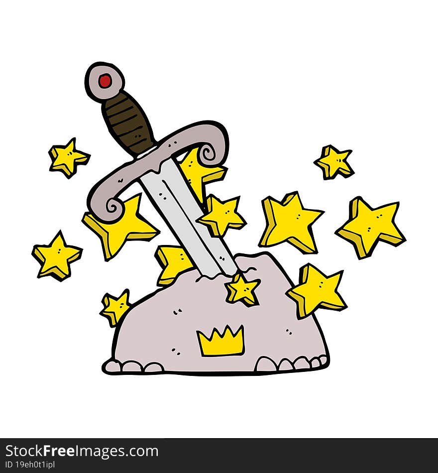 cartoon magical sword in stone