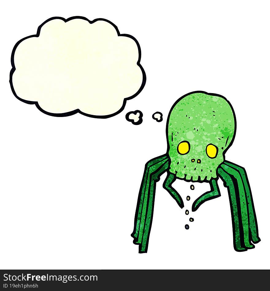 Cartoon Spooky Skull Spider With Thought Bubble