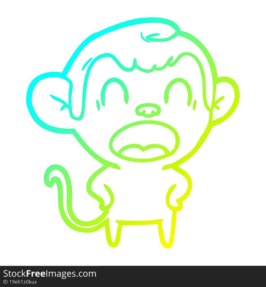 cold gradient line drawing of a shouting cartoon monkey