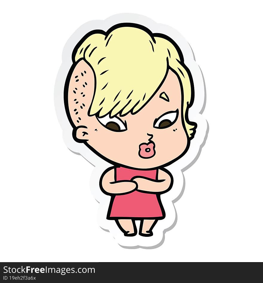 sticker of a cartoon surprised girl