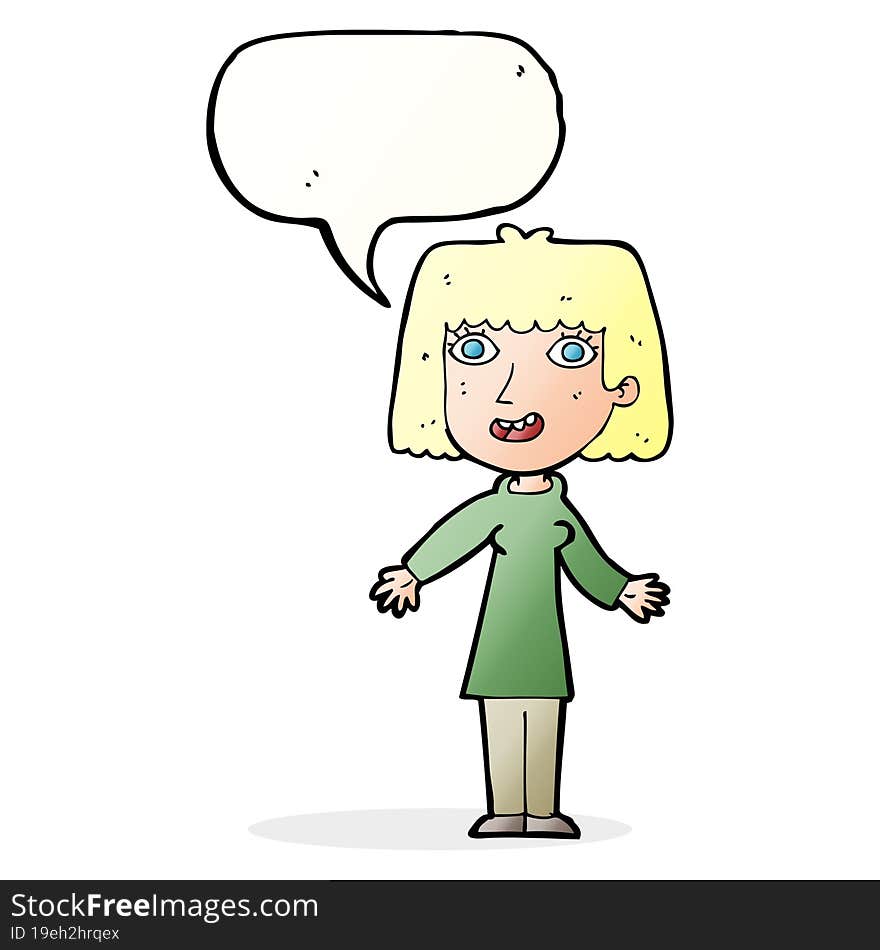 cartoon happy woman with speech bubble