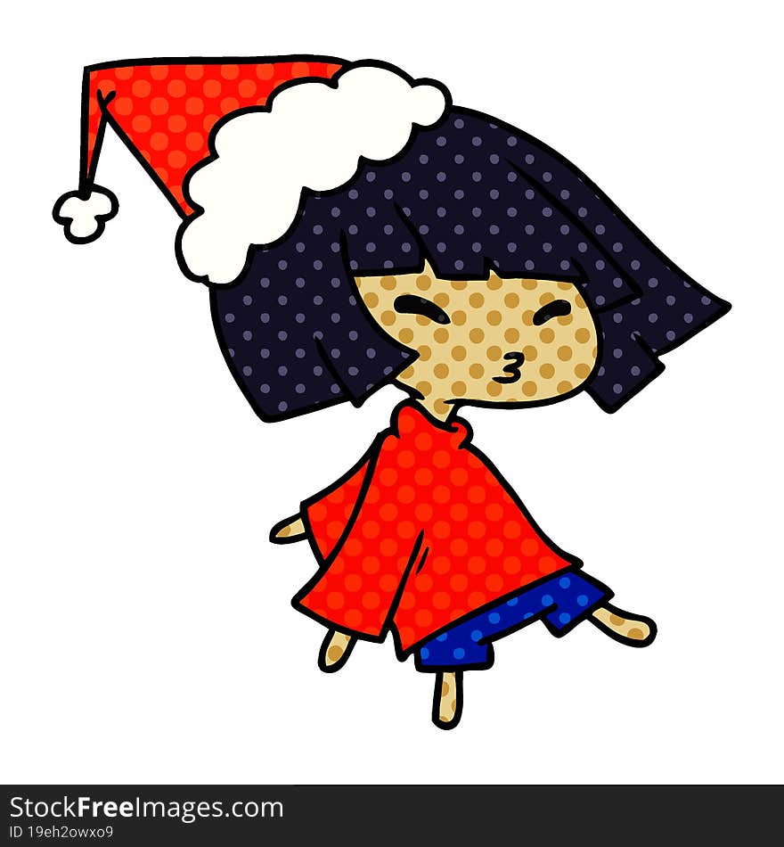 hand drawn christmas cartoon of kawaii girl