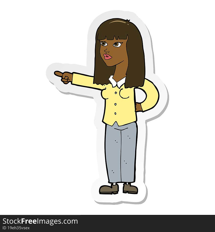 sticker of a cartoon pretty woman pointing