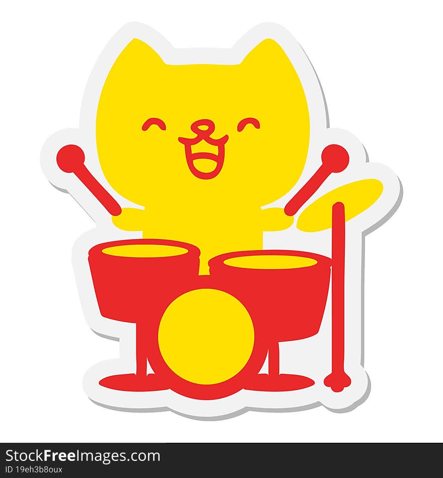 Cartoon Cat Playing Drums Sticker