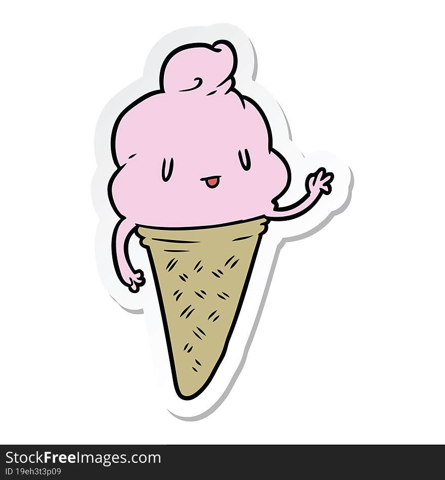 sticker of a cute cartoon ice cream