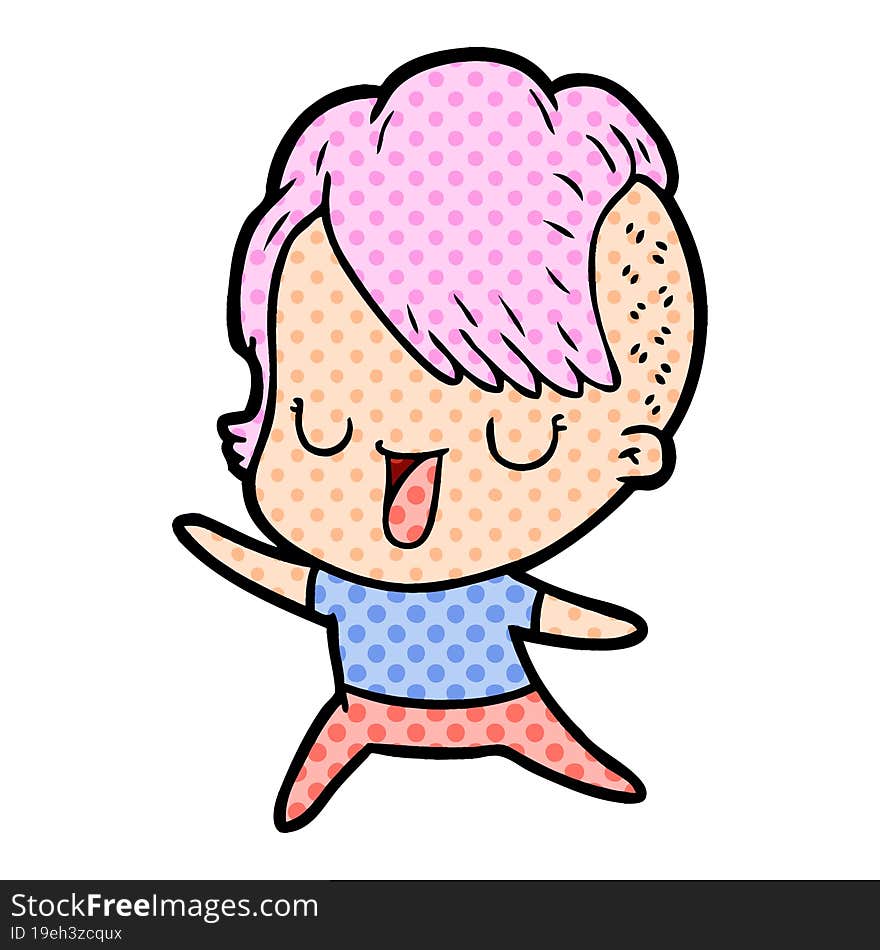 cute cartoon girl with hipster haircut. cute cartoon girl with hipster haircut