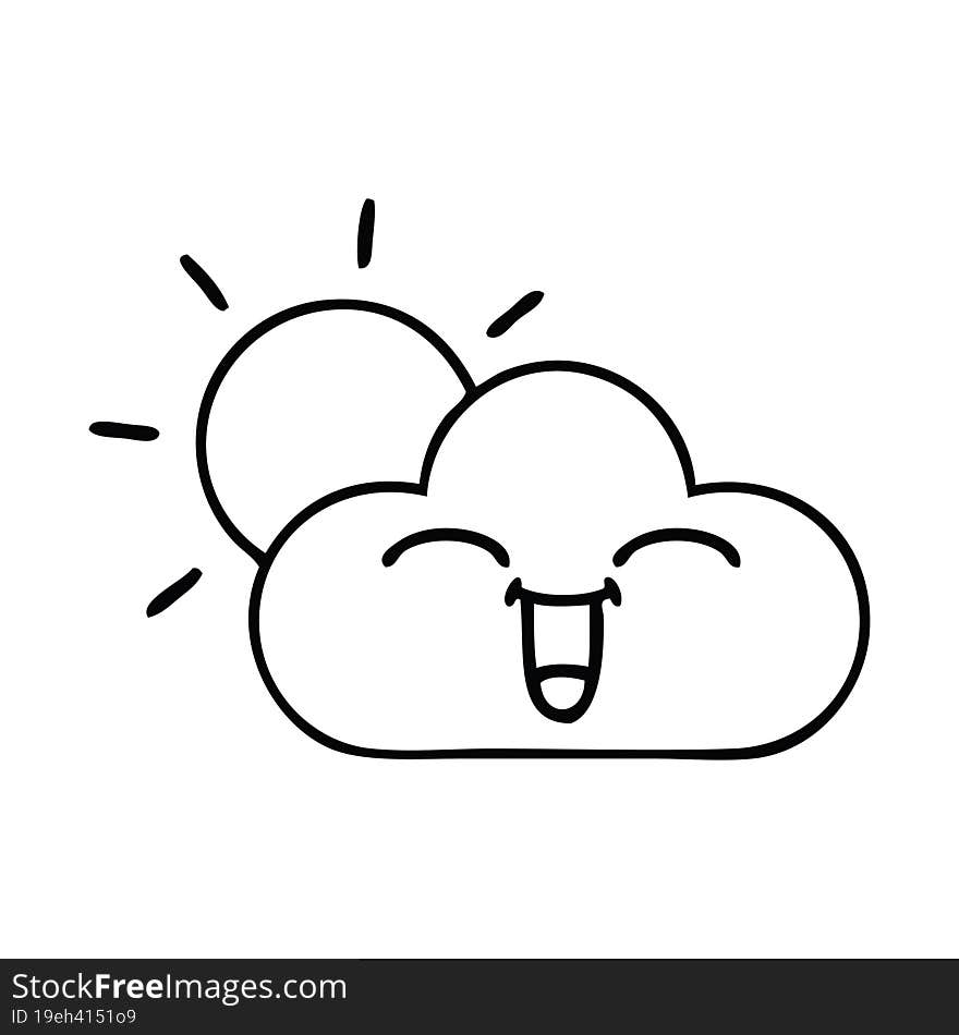 line drawing cartoon storm cloud and sun