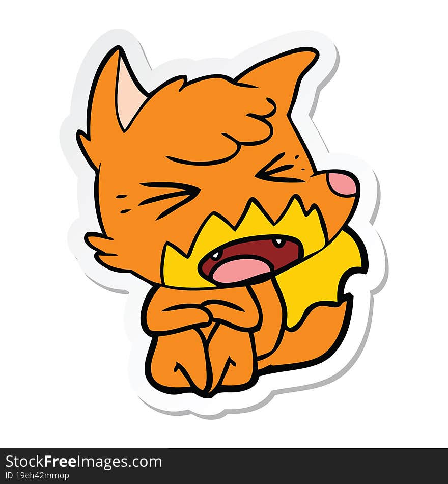 sticker of a angry cartoon fox sitting on floor