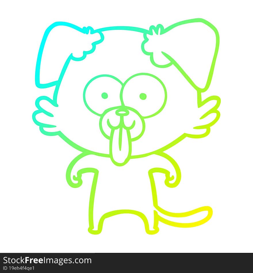 cold gradient line drawing of a cartoon dog with tongue sticking out