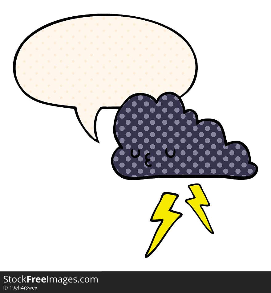 cartoon storm cloud and speech bubble in comic book style